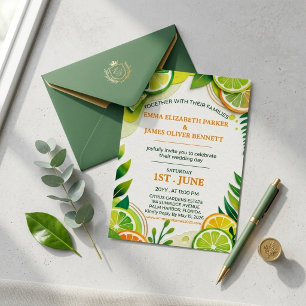 Citrus Lime en Chartreuse Groen Zomer Huwelijk Folie Uitnodiging