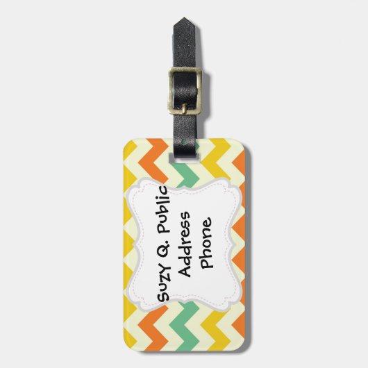 Citrus Lime Green Oranje Yellow Chevron Zigzags Bagagelabel (Voorkant verticaal)