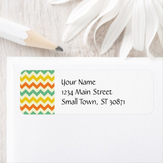 Citrus Lime Green Oranje Yellow Chevron Zigzags Etiket (Insitu)