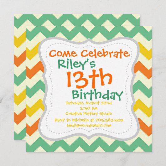 Citrus Lime Green Oranje Yellow Chevron Zigzags Kaart (Voorkant / Achterkant)