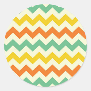 Citrus Lime Green Oranje Yellow Chevron Zigzags Ronde Sticker