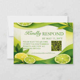 Citrus Lime Groene Huwelijks QR Code RSVP Kaartje