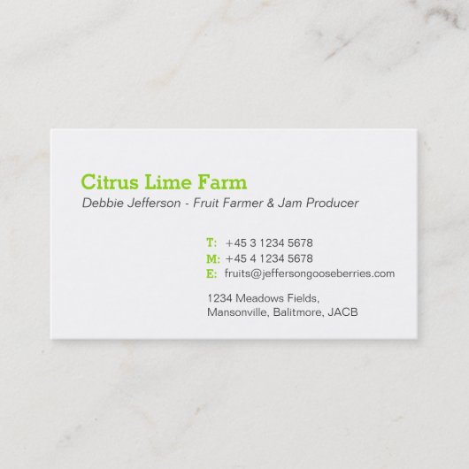 Citrus limoen boer jam maker groene visitekaartjes (Voorkant)