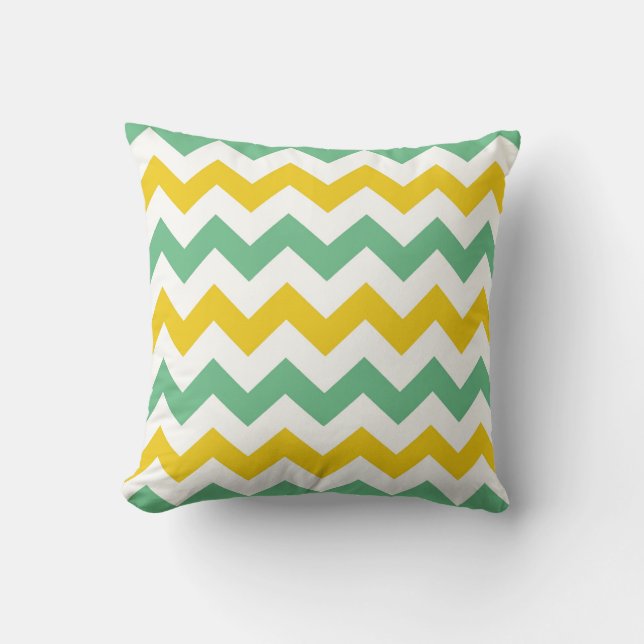 Citrus Limoen Chevron Zigzags Yellow Green Pillow Kussen (Voorkant)