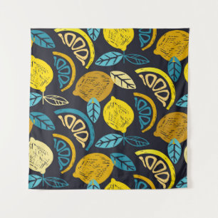 Citrus limoen lemon doedle hand getekend patroonpa wandkleed