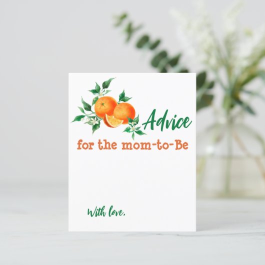 Citrus Little Cutie Baby shower Advice Game Kaart (Staand voorkant)