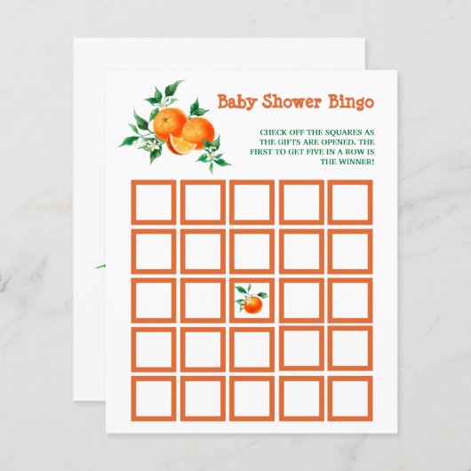 Citrus Little Cutie Baby shower Bingo Game Kaart (Voorkant / Achterkant)