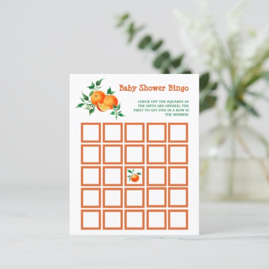 Citrus Little Cutie Baby shower Bingo Game Kaart (Staand voorkant)