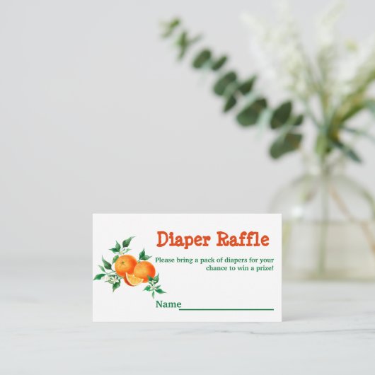 Citrus Little Cutie Baby shower Game Diaper Raffle Informatiekaartje (Staand voorkant)