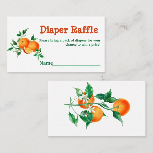 Citrus Little Cutie Baby shower Game Diaper Raffle Informatiekaartje (Voorkant / Achterkant)