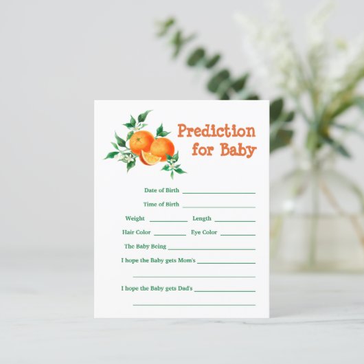 Citrus Little Cutie Baby shower Prediction Game (Staand voorkant)