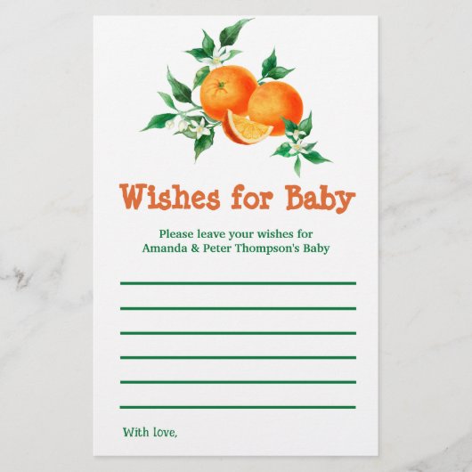 Citrus Little Cutie Baby shower Wish Game Kaart (Voorkant)