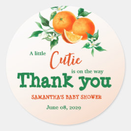 Citrus Little Cutie Botanical Oranje Baby shower Ronde Sticker