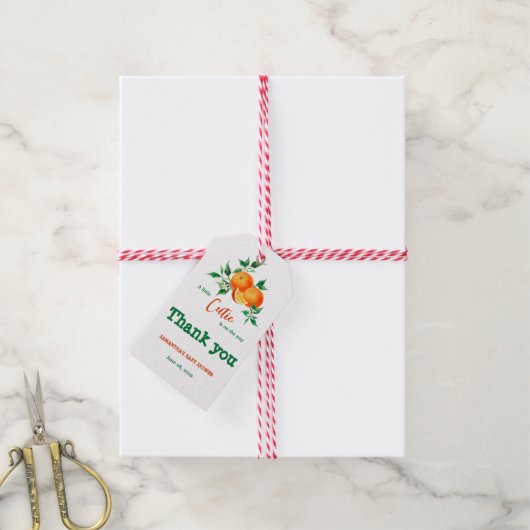 Citrus Little Cutie Greenery Oranje Baby shower Cadeaulabel (Met Touw)
