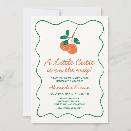 Citrus Little Cutie Modern Baby shower Kaart (Voorkant)