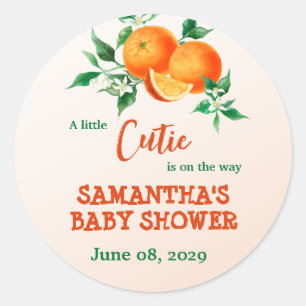 Citrus Little Cutie on the Way Oranje Baby shower Ronde Sticker