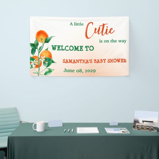 Citrus Little Cutie on the Way Oranje Baby shower Spandoek (Beurs)