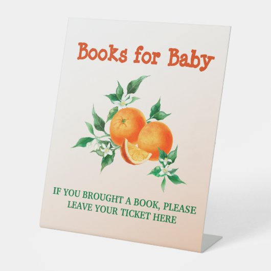 Citrus Little Cutie Oranje Baby shower Book Game Reclamebord Met Voetstuk (Voorkant)