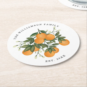 Citrus Love Botanical Oranje Greenery Ronde Kartonnen Onderzetter
