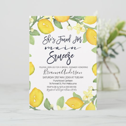 Citrus main squeeze bruids douche uitnodiging (Staand voorkant)