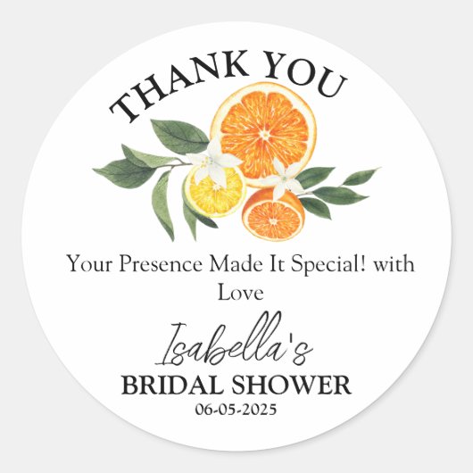Citrus Main Squeeze Bruiloft Feestje Bedankt Ronde Sticker (Voorkant)