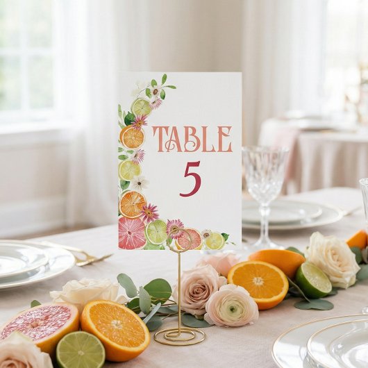 Citrus Main Squeeze Bruiloft Tafel Nummer Kaart