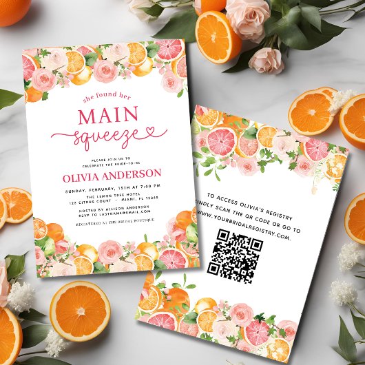 Citrus Main Squeeze QR Code Vrijgezellenfeest Kaart