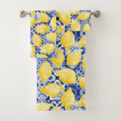Citrus Mediterraan Blauw Wit Tegel Bad Handdoek (Insitu)