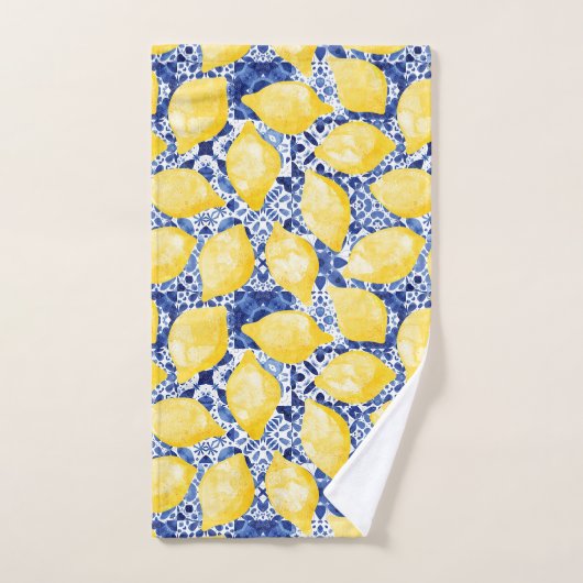 Citrus Mediterraan Blauw Wit Tegel Bad Handdoek (Handdoek)