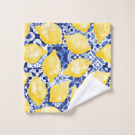 Citrus Mediterraan Blauw Wit Tegel Bad Handdoek (Wasdoekje)