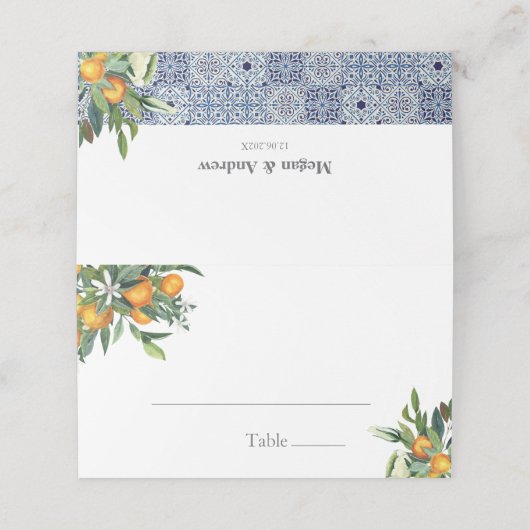 Citrus Mediterranean tegels Wedding Place card Plaatskaartje (Buitenkant ongevouwen)