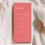 Citrus minimalistisch roze bruiloft plat menu<br><div class="desc">Introductie van onze Citrus Minimalist Pink Wedding Flat Menu Design, waar eenvoud samengaat met verfijning in een palet van heldere citrustinten. Met effen achtergronden in roze, sinaasappel, geel of groen, en strakke typografische lettertypen, straalt dit thema hedendaagse elegantie uit met een vleugje retro charme. Ontworpen als aanvulling op ons Citrus...</div>