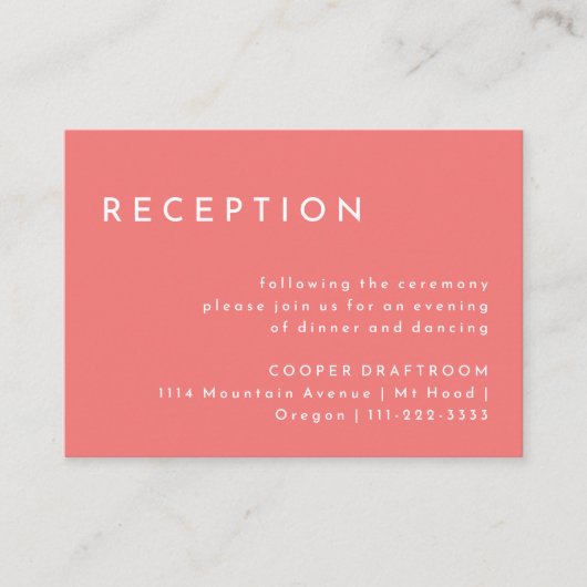 Citrus minimalistisch roze bruiloft receptie informatiekaartje (Voorkant)