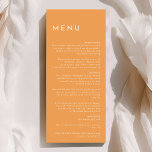 Citrus minimalistisch Sinaasappel bruiloft plat Menu<br><div class="desc">Introductie van onze Citrus Minimalist Oranje Wedding Flat Menu Design, waar eenvoud samengaat met verfijning in een palet van heldere citrustinten. Met effen achtergronden in roze, sinaasappel, geel of groen, en strakke typografische lettertypen, straalt dit thema hedendaagse elegantie uit met een vleugje retro charme. Ontworpen als aanvulling op ons Citrus...</div>