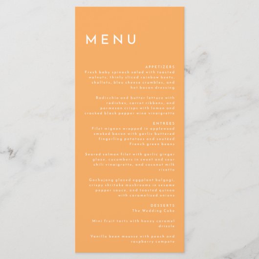 Citrus minimalistisch Sinaasappel bruiloft plat Menu (Voorkant)