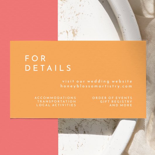 Citrus minimalistische Oranje bruiloft website Informatiekaartje