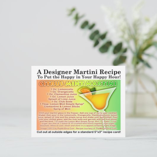 Citrus Mint Martini Recept Briefkaart (Staand voorkant)
