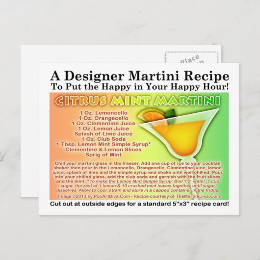 Citrus Mint Martini Recept Briefkaart (Voorkant / Achterkant)