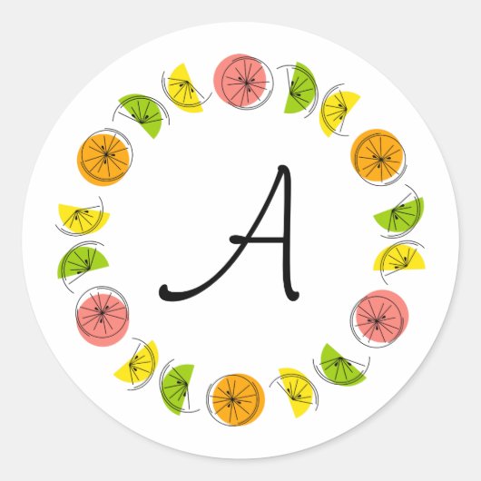 Citrus Multi Circle Monogram sticker rond (Voorkant)