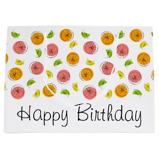 Citrus Multi Happy Birthday-cadeautas, groot Cadeauzakje (Voorkant)