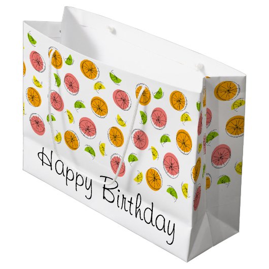 Citrus Multi Happy Birthday-cadeautas, groot Groot Cadeauzakje (Voorkant Gekanteld)