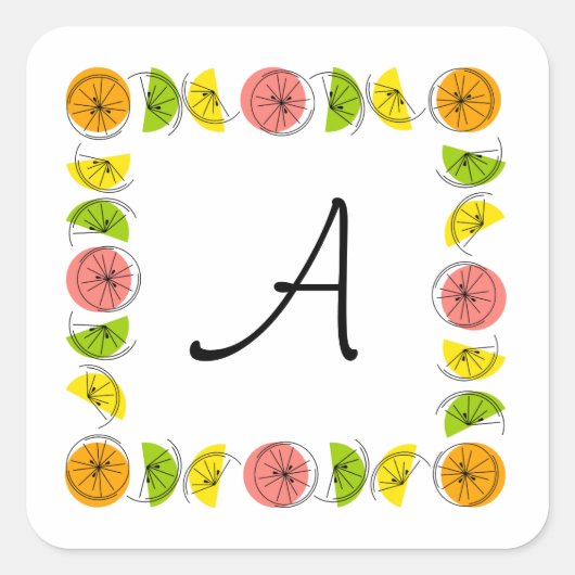 Citrus Multi Vierkante Monogram sticker vierkant (Voorkant)