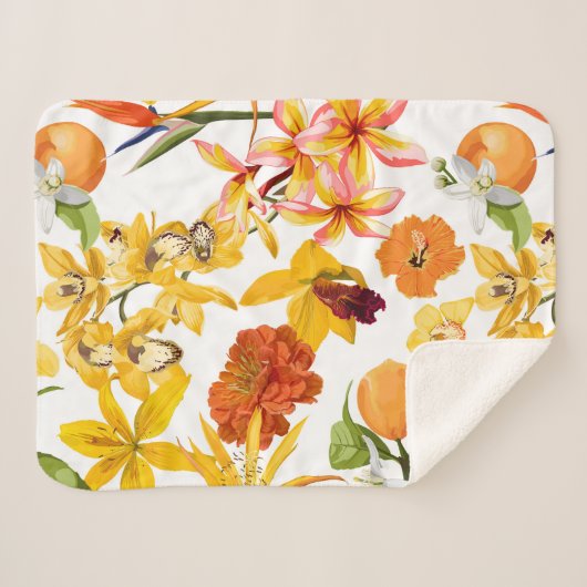 Citrus naadloos patroon met fruittak, bloemen sherpa deken (Voorkant (horizontaal))