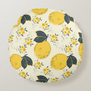 Citrus naadloos patroon met kleurrijke gele citroe rond kussen