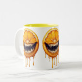Citrus Nightmare Coffee Mug – Spooky Fruit Design Tweekleurige Koffiemok (Voorkant links)