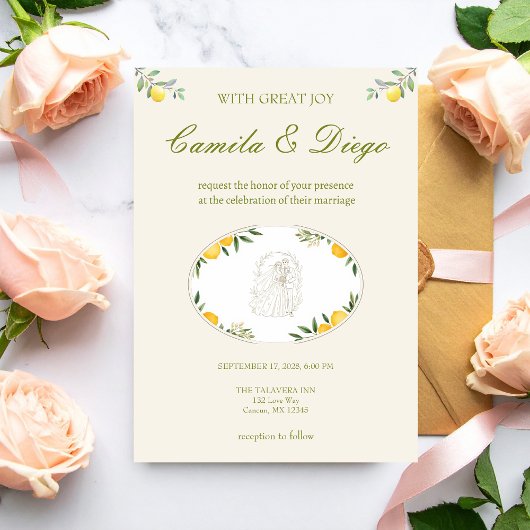 Citrus Olive Mediterranean Botanical Wedding Kaart