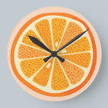 Citrus Oranges Fun Ronde Klok<br><div class="desc">Vouw oranje citrusvruchten af op een roze blauwe achtergrond. Originele kunst van Nic Squirrell.</div>