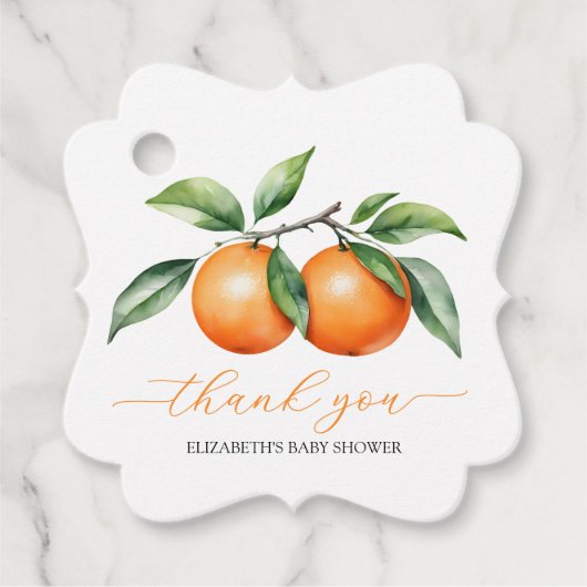 citrus-Oranje Baby shower Bedankjes Labels (Voorkant)