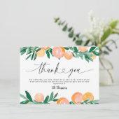 Citrus Oranje Baby shower Dank u Bedankkaart (Staand voorkant)