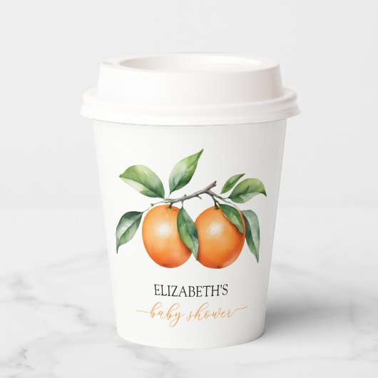 citrus-Oranje Baby shower Papieren Bekers (Achterkant)